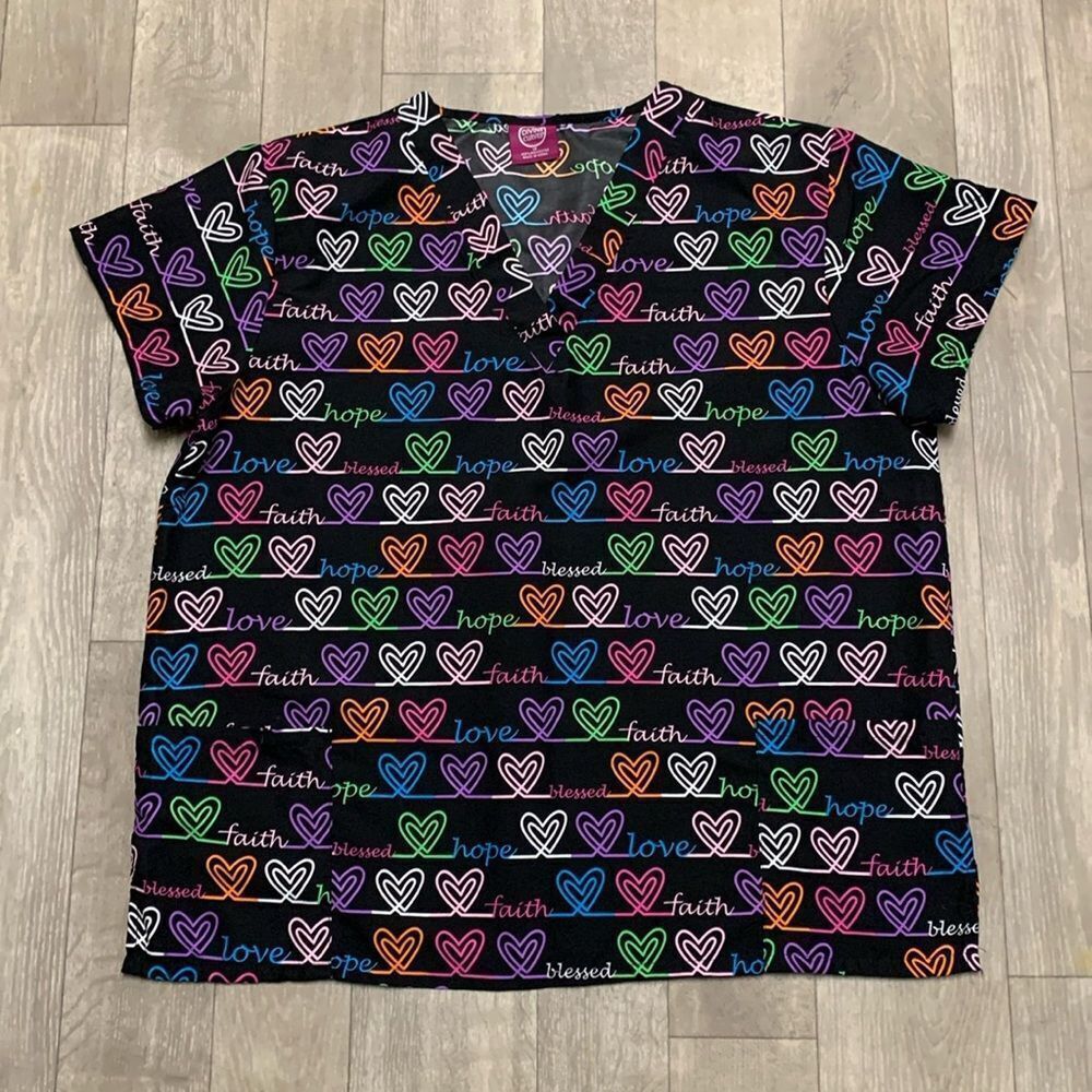 Divine Curves “Blessed‎ Fraught Love Hope “Scrub Medical Nursing Top Shirt